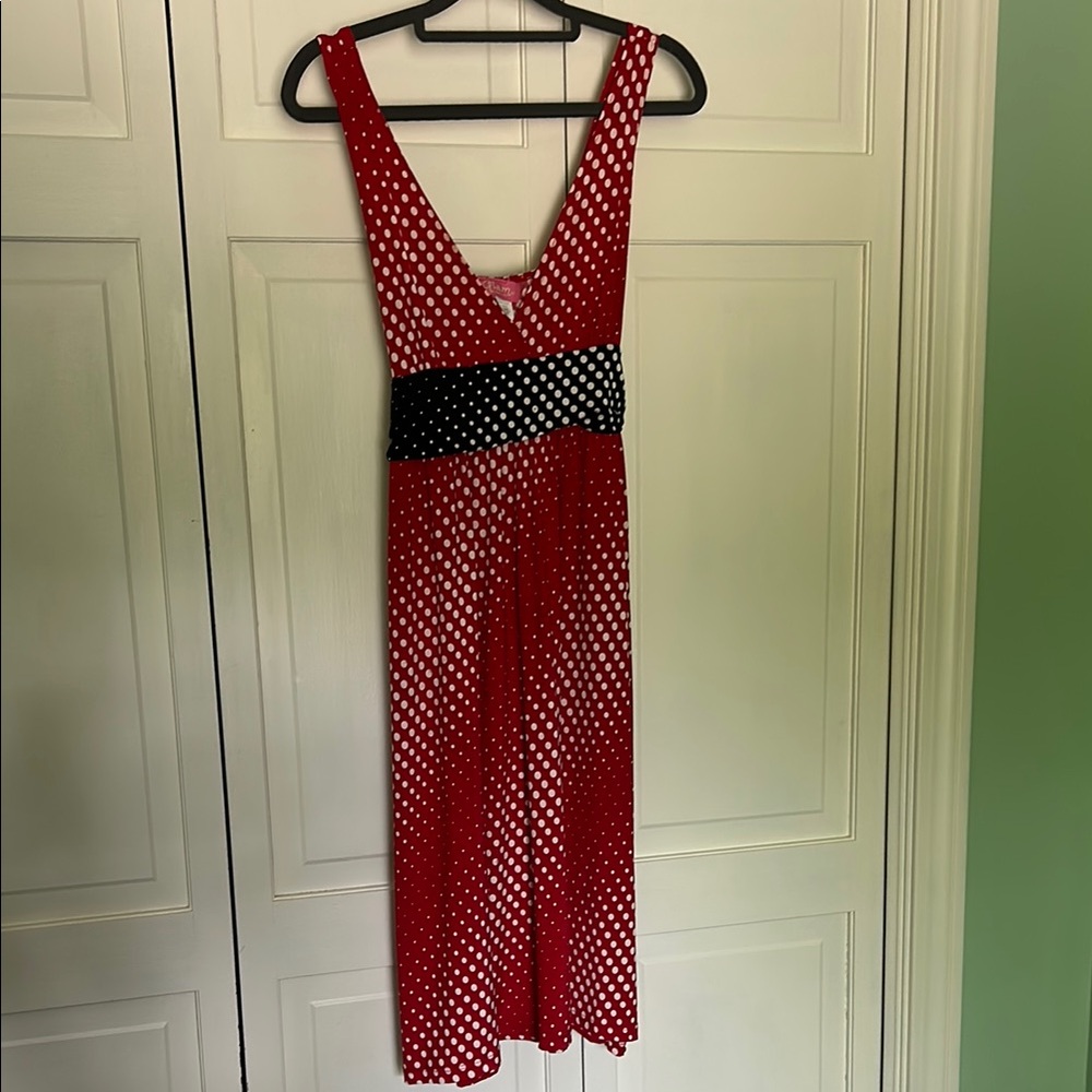 Glam Medium Red and White V-Neck Backless Sundress